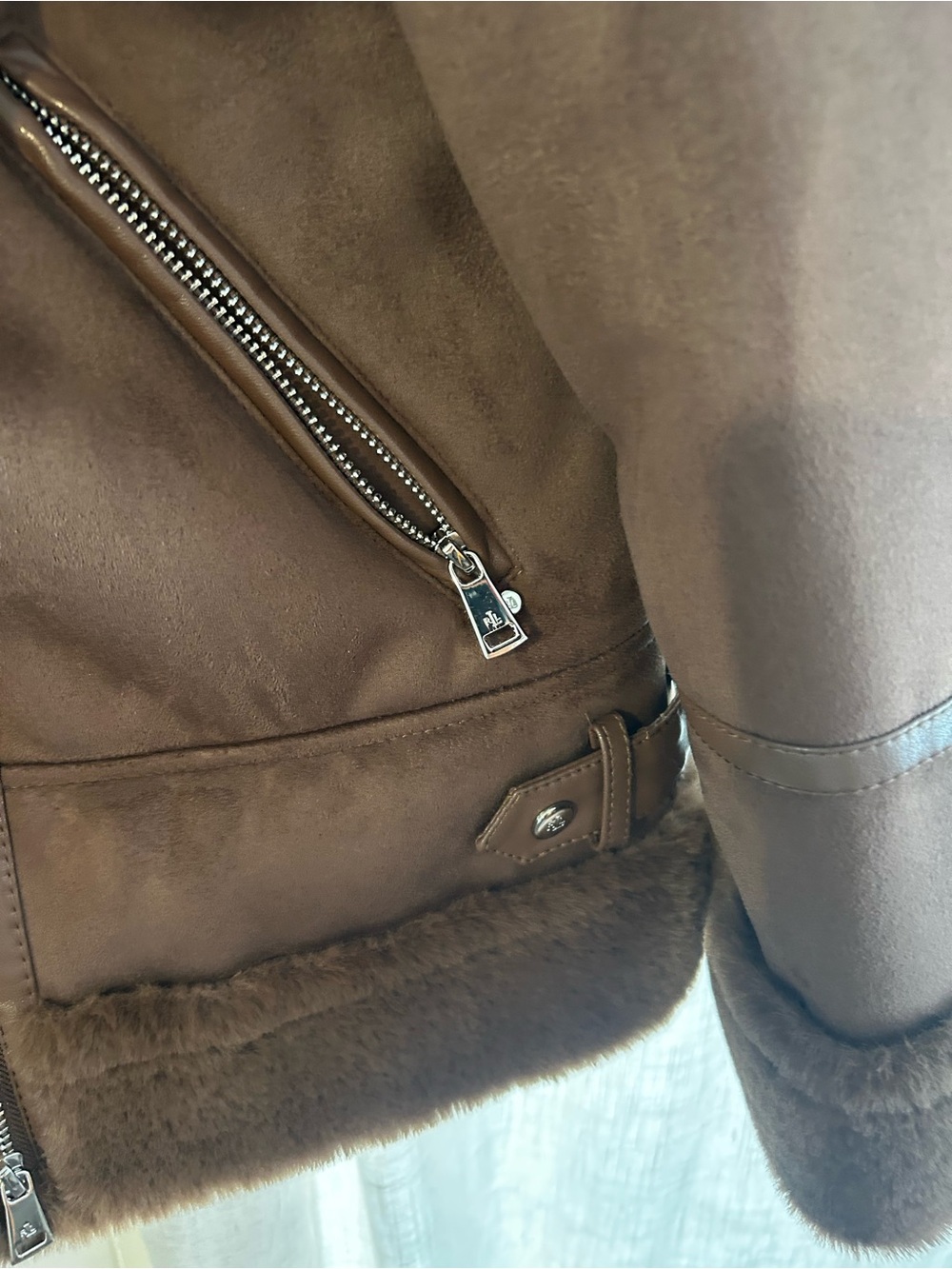 Lauren Ralph Lauren Brown Faux Suede Shearling Moto Jacket - Picture 4 of 9